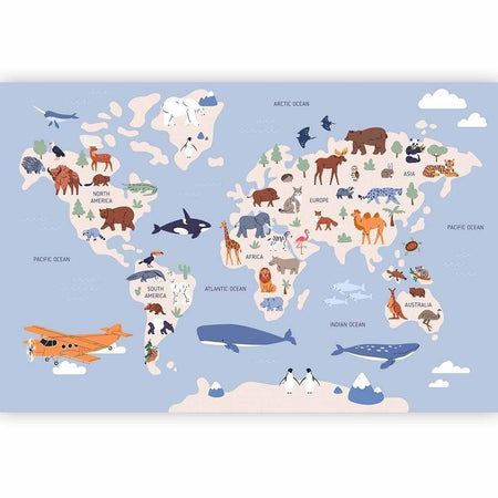 Carta da parati - World Map With Animal Illustrations