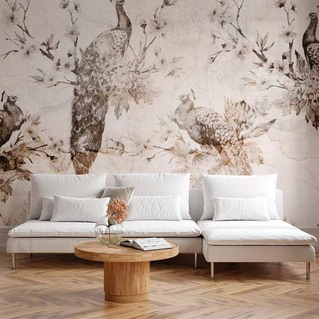 Carta da parati - Peacocks in Delicate Beige