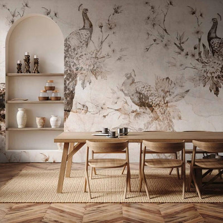 Carta da parati - Peacocks in Delicate Beige