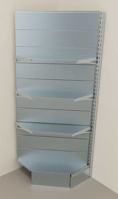 Modulo aggiuntivo zincato ad angolo per scaffale negozio abbigliamento di cm. 70x70x200h