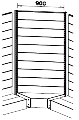 Modulo aggiuntivo ad angolo zincato per scaffale negozio di cm. 70x70x200h