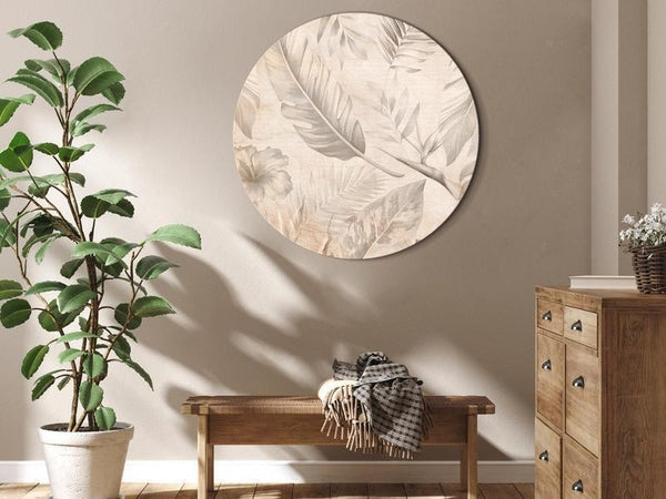 Quadro rotondo - A multitude of exotic leaves and flowers - A subtle composition of tropical plant species maintained in