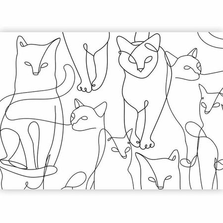 Carta da parati - Cat lineart - minimalist sketches of black cats on white background
