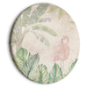 Quadro rotondo - Birds wading among exotic flora - Flamingos amidst lush tropical vegetation in soft pastel shades of gr