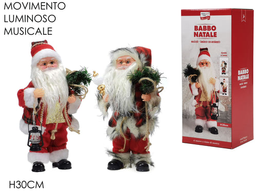Babbo Natale con Lanterna H30cm Luminoso e con Movimento Musicale