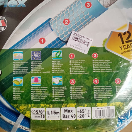 Benman tubo retinato 5/8" - 15mm da 15mt a 5 strati per giardino resiste a 40 bar