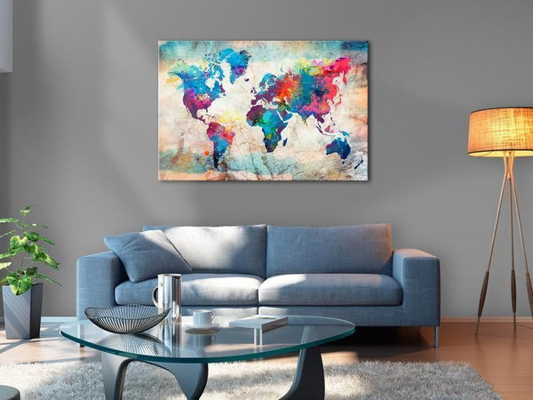 Quadro di sughero - World Map: Colourful Madness