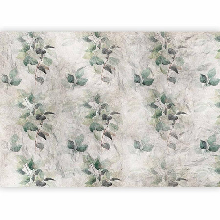 Carta da parati - Statue of nature - plant motif with green leaves with grey patterns