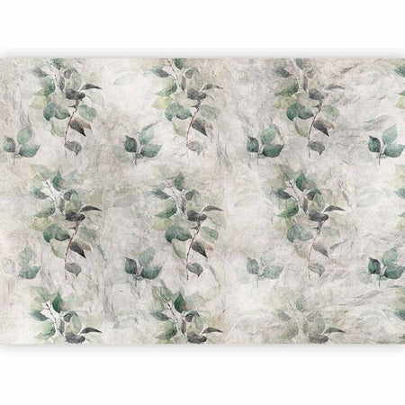 Carta da parati - Statue of nature - plant motif with green leaves with grey patterns