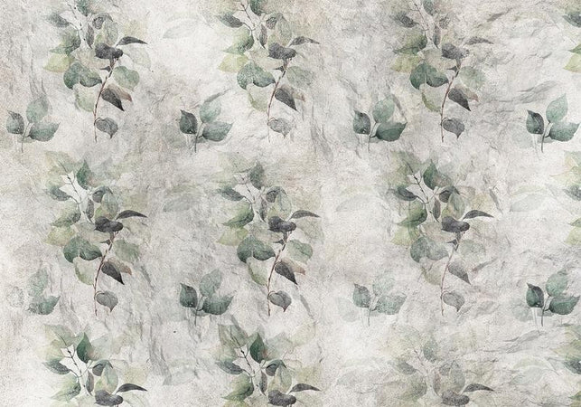 Carta da parati - Statue of nature - plant motif with green leaves with grey patterns