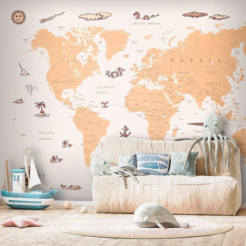 Carta da parati - Sea Wolf Map - Countries With Pirate Illustrations