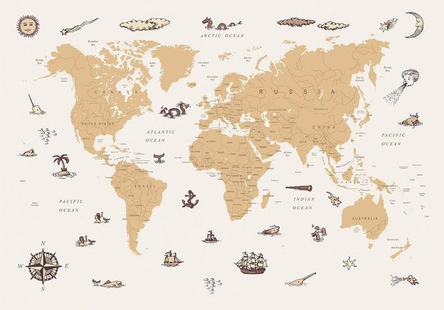 Carta da parati - Sea Wolf Map - Countries With Pirate Illustrations
