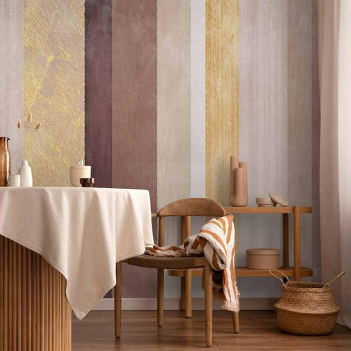 Carta da parati - Striped pattern - abstract background in stripes of different colours with gold pattern