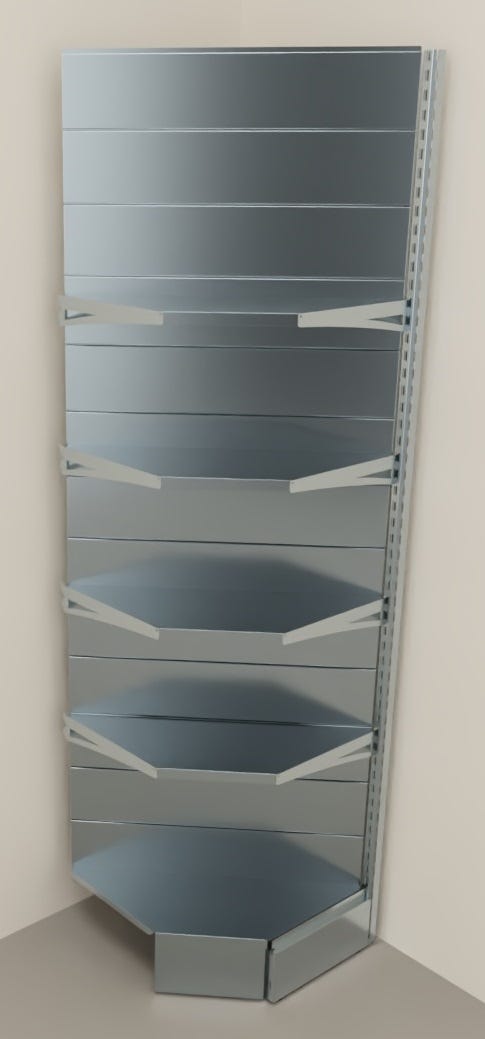 Modulo aggiuntivo ad angolo per scaffalatura metallica per negozi di cm. 70x70x250h