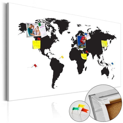 Quadro di sughero - World Map: Black & White Elegance