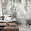 Carta da parati - Light and shadow - grey and white composition with floral motif and pattern
