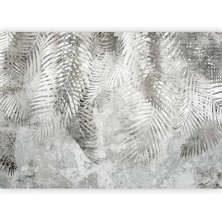 Carta da parati - Light and shadow - grey and white composition with floral motif and pattern