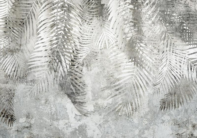 Carta da parati - Light and shadow - grey and white composition with floral motif and pattern