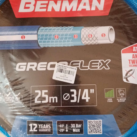 Benman tubo retinato 3/4" - 19mm da 25mt a 5 strati per giardino resiste a 30 bar