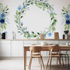 Carta da parati - Romantic wreath - plant motif with blue flowers and leaves