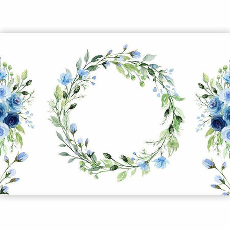 Carta da parati - Romantic wreath - plant motif with blue flowers and leaves