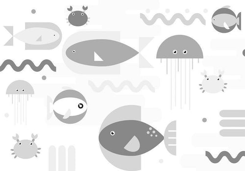 Carta da parati - Minimalist grey ocean - geometric fish in water for children