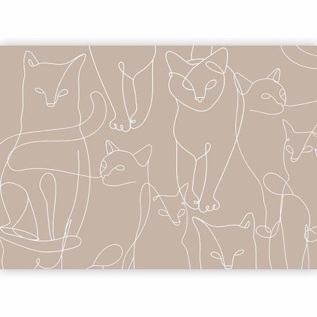 Carta da parati - Cat lineart - minimalist sketches of white cats on beige background