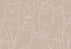 Carta da parati - Cat lineart - minimalist sketches of white cats on beige background