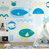 Carta da parati - Animals in the sea - geometric blue fish in water for kids