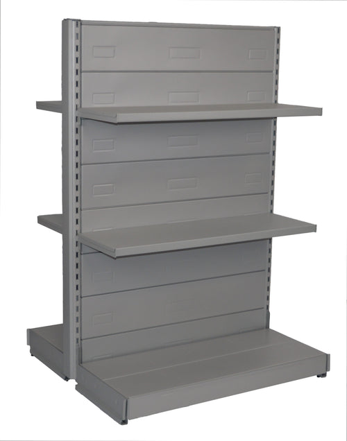 Scaffale per negozio in metallo verniciato colore alluminio con piani a mensole cm. 97x40x140h