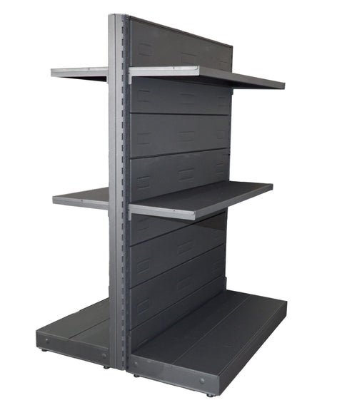 Scaffale da negozio in metallo verniciato nero ghisa con piani a mensole cm. 100x40x140h