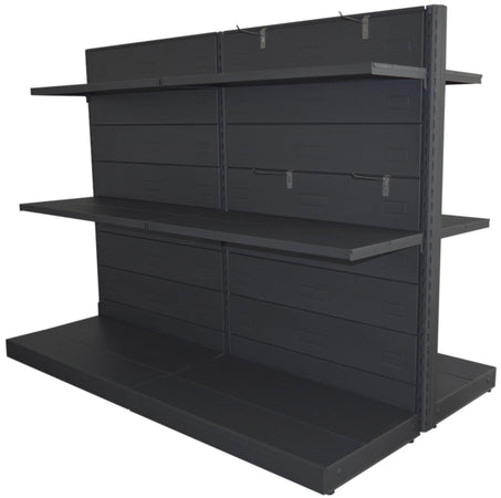 Scaffale da negozio in metallo verniciato nero ghisa con piani a mensole cm. 100x40x140h