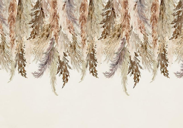 Carta da parati - Minimalist boho landscape - dangling leaves in beige colours