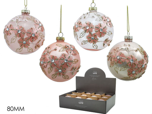 Palla vetro 80mm con fiori rosa