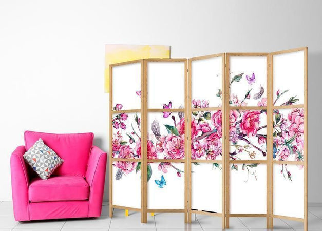 Paravento giapponese Ramo di fiori e farfalle 5 ante