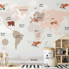 Carta da parati - Map in Shades of Beige - Continents With Animals