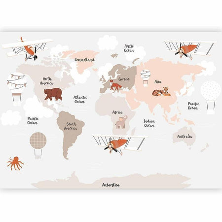 Carta da parati - Map in Shades of Beige - Continents With Animals