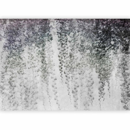 Carta da parati - Peaceful oasis - landscape of hanging black leaf vines on a grey background