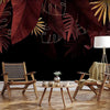 Carta da parati - Jungle and composition - red and gold leaf motif on black background