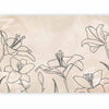 Carta da parati - Sketch of nature - minimalist lineart with lily flowers on a beige background