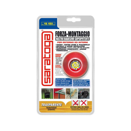 Saratoga Forza di Montaggio 19 x 1,5mt nastro biadesivo trasparente per interni ed esterni