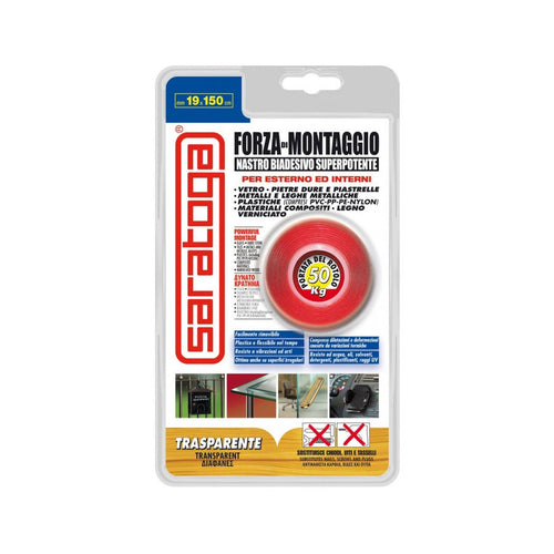 Saratoga Forza di Montaggio 19 x 1,5mt nastro biadesivo trasparente per interni ed esterni