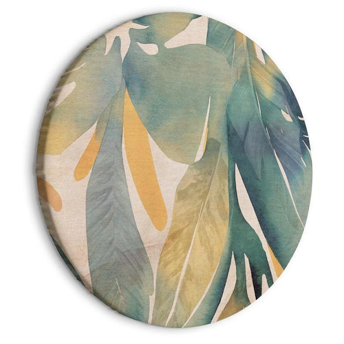 Quadro rotondo - Watercolor exotics - Hanging delicate tropical plants in colors of green and yellow on a beige backgrou