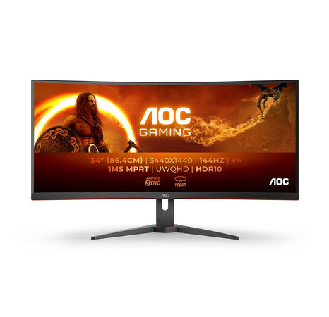 Aoc g2 cu34g2xe/bk led display 86,4 cm (34\") 3440 x 1440 pixel wide quad hd lcd nero, rosso