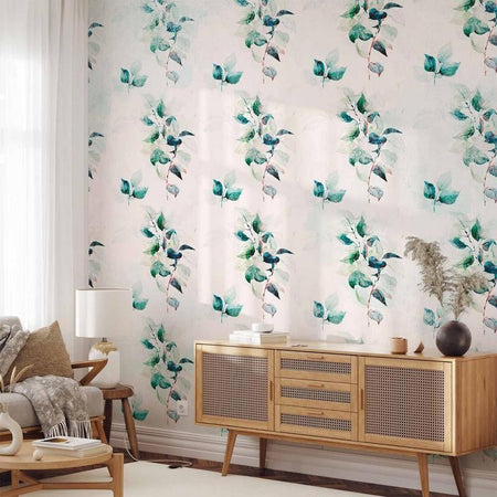 Carta da parati - Mint green nature - solid floral pattern with green leaves