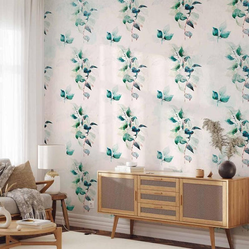 Carta da parati - Mint green nature - solid floral pattern with green leaves