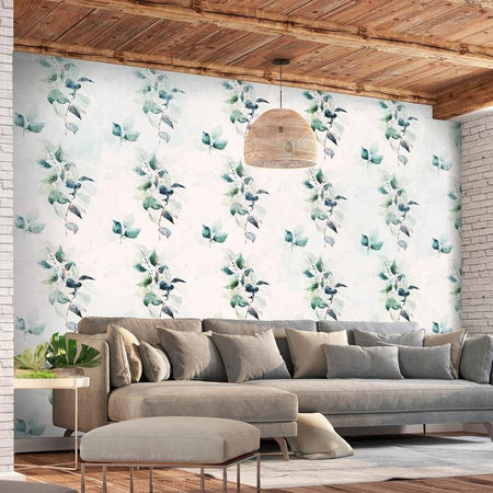 Carta da parati - Mint green nature - solid floral pattern with green leaves
