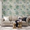 Carta da parati - Mint tones - green leaf bouquets on a retro patterned background