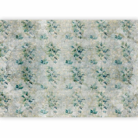 Carta da parati - Mint tones - green leaf bouquets on a retro patterned background