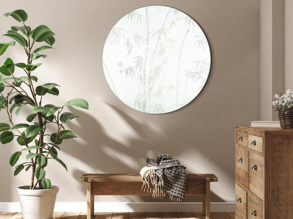 Quadro rotondo - Bamboo forest - Delicate bamboo jungle in pastel colors of celadon and green on a light background/Jung